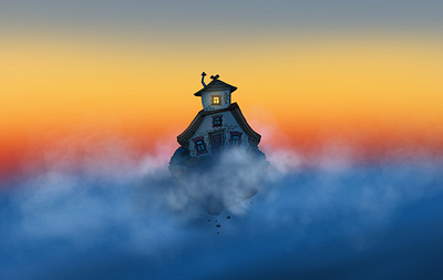 Witch house art dawn fog house illustration morning witch