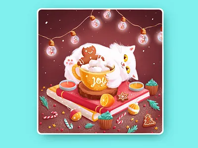 ❄️ Joy ☕ 2d books candles cat character coffee cozy flat gingerbread happy holidays hug illustration inspiration kitty lights pancake snow warm winter