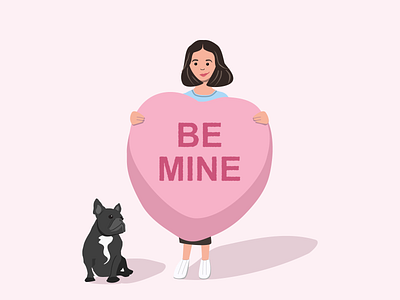 Be My Valentine adobe illustrator avatar be mine bulldog candy hearts colorful design dog dribbbleweeklywarmup french bulldog hearts illustration love pink romance valentines vector vector art