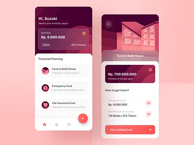 Financial Planning App 3d bright color clean design dashboard financial financial planning funding glass glassmorphism gradient house icometric illustration millenials money saving ui user interface ux vector