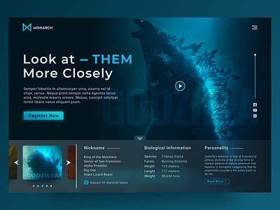 Godzilla - Monarch Header Concept godzilla header landingpage monster movie userinterface webdesign