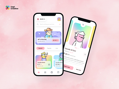 NFTs Doodles App UI Concept app auction capi creative design mobile nft nft app nft mobile app ui ui kit