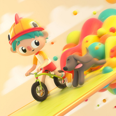 Friends 3d bike c4d character children design dog friends illustration pet render
