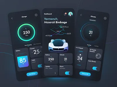 Maserati Birdcage Smart App animation app battery birdcage branding car electric car figma future car gradient interaction design interface ios mobile product smart app ui ui ux ux