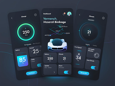 Maserati Birdcage Smart App animation app battery birdcage branding car electric car figma future car gradient interaction design interface ios mobile product smart app ui ui ux ux