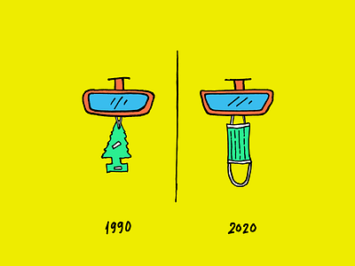 1990 vs 2020 car illustration mask mirror pinetree sharpie society versus