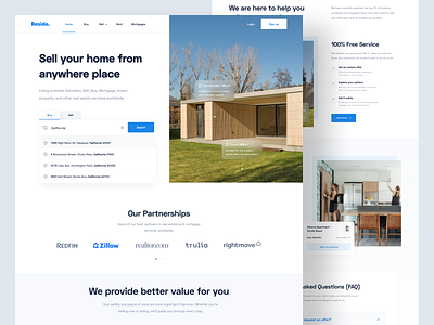 Reside - Landing Page agent app blue clean design designer home homepage hotel house landing page real estate residence ui uidesign ux uxdesign web web design website