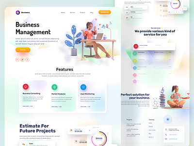 Business Management Web Exploration 2 blur blur background business management design glass effect graphic design home page homepage interface landing page management website neumorph web ui design uxdesign web webdesign website website agency website design