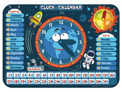 Clock - Calendar board game boardgames calendar calendar design child game clock clock design clocks cosmos game design olenakomyshna wooden game