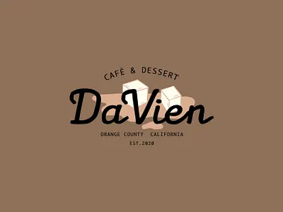 DaVien Main Logo brand brand identity branding cafe branding cafe logo california calligraphy logo dessert shop ice cube illustration iced coffee iced tea illustration logotype packaging typography vietnamese coffee