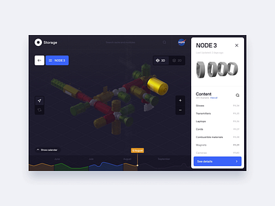 NASA ISS Storage Space Management 3d black clean dark dashboard design interface iss nasa node 3 space ui ux web