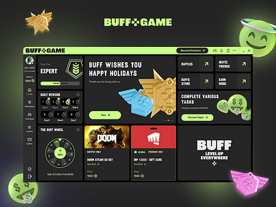 Desktop app for Buff | Loyalty program for gamers buff challanges desktop game gaming green inspiration interface platform redesign ui ux