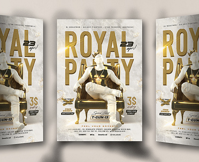 Royal Party Flyer 3d chain corona crown flyer gold king man marble party rap rapper royal throne