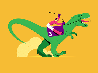 Who rides a dino is afraid to dismount character colorful dino dinosaur illustration illustrator jockey jurassic ridding ride t rex teeth texture yellow