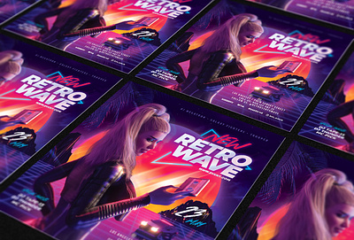 Party Flyer New Retrowave 80`s 80s audiocassette cassette delorean eighties flyer girl new outrun palm party pretty retro retrowave sexy synth synthwave vapor vaporwave