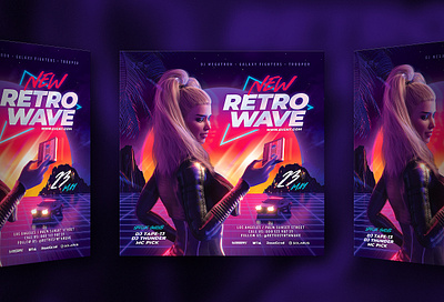 Party Flyer New Retrowave 80`s 80s audiocassette cassette delorean eighties flyer girl new outrun palm party pretty retro retrowave sexy synth synthwave vapor vaporwave