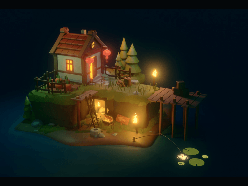 island ' home - chinese new year animation blender3d design dribbbleweeklywarmup gif illustration motion