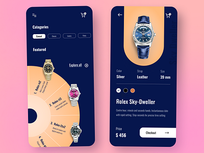 Watch Store - E-commerce App app clean clock app ecommerce ecommerce app flat innovative interactive design minimal modern rolex time watch watches watchonline watchshop