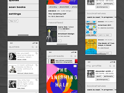 Goodreads Redesign Concept books brutalism brutalist design dark edgy goodreads gray minimal minimalist monochromatic quotes read reading redesign socialist ui