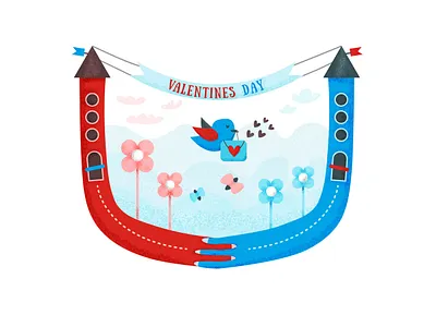Valentines Day 14 february beautiful bird cartoon castle field flat flowers hands hearts illustration legend love love letter noise two halves vector with love yinyang