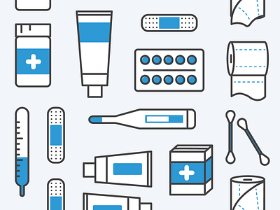 First Aid Kit bandaid design health healthcare icon set icons illustration thermometer vector