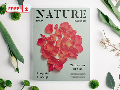 Magazine with Flowers Mockup design download font free illustration magazine magazine cover mockup print psd typography