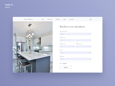 Kitchen cost calculator 004 calculator calculator design calculator ui daily 100 challenge daily ui dailyui dailyuichallenge kitchen minimalism ui uidesign uiux webdesign website