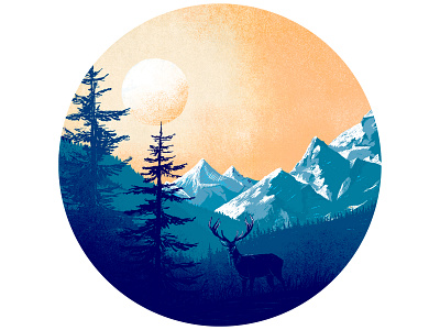 Mountains illustration clean deer design illustration minimal mountains nature photoshop vector winter