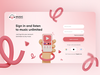 Design concept of login page for music app app concept desctop design ui ux web website