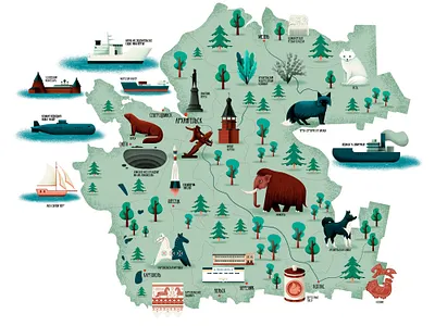 Arkhangelsk region animal art illustration map russia ship tree
