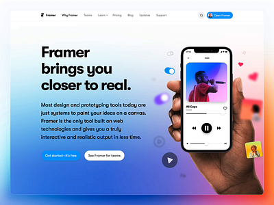 Why Framer animation design device framer gradient header prototype prototyping webpage website