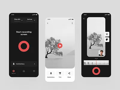 Screen Recorder Application app black design minimalism record recording screen screen record stream trim ui ux video video edit video editor