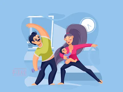 Healthy Lifestyle. Family gymnastics characters child design illustration vector