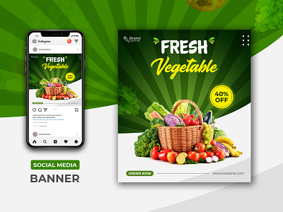 Vegetables social media promotion banner, instagram post design advertising banner banner design banner design template delicious food fruits grocery organic organic vegetable delivery post promotion banner salad social media social media banner tasty vegetable web web banner