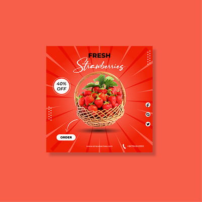 Advertising banner "Fresh strawberries" advertising banner design fresh illustration order red strawberries strawberry vector