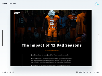 Tennessee Vols Blog Post | Daily UI Challenge 035 (Blog Post) daily daily ui daily ui 035 daily ui challenge dailyui dailyui035 dailyuichallenge football tennessee vols