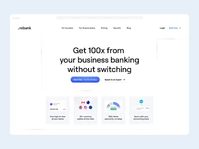 Rebank landing page redesign app banking banking app clean design fintech homepage illustration landing landing page saas saas website startup ui ui design ux design