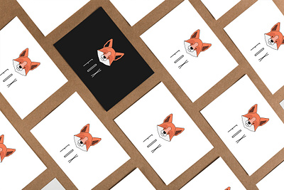Top view bunch of business cards adobe illustrator fox lineart logodesign logotype