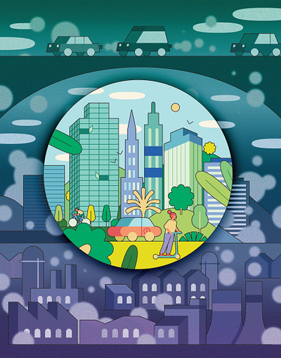 Mission: Emissions character city digital editorial environment folioart illustration kiki ljung magazine cover