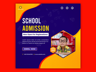 School Admission Banner 2021 | Instagram Facebook Post Design animation banner banner design branding clean design concept creative elegant facebook post design gradient illustration instagram post modern design school admission banner social media design social media post social media templates typography vector web banner webdesign