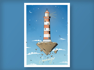 Lighthouse Familly Emblem adobe birds clouds fantasy illustration light lighthouse moon night sky poster sailing sky stars texture vector vectorart