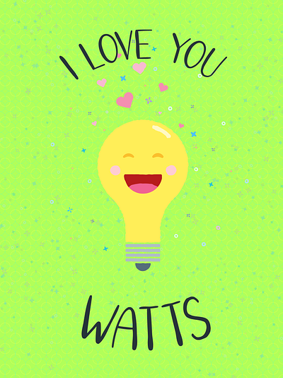 I love you watts anniversary blue bulb cute green heart illustration light bulb love pink pun purple rough vector yellow