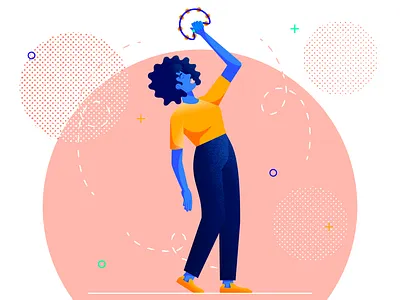 The Tambourinist character design flat girl illustration music app music application musician tambourinist tambourne texture vector web