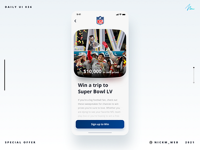 Super Bowl Sweepstakes | Daily UI Challenge 036 (Special Offer) daily daily ui daily ui 036 daily ui challenge dailyui dailyui036 dailyuichallenge football special offer super bowl sweepstakes