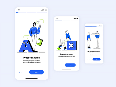Onboarding Animation for the Educational App animation boy cube design education english girl illustration letters list lottie math mobile motion design motion graphics onboarding screen ui ux vector