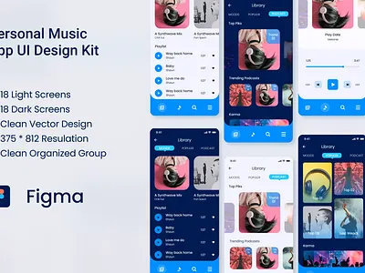 Personal Music App UI Design - Light and Dark Version app ui design job job application job finder job finder app mobile app template builder uidesign