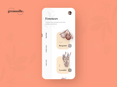 Grenouille animation app aromatic buy concept create creative design draw dribbble essence floral illustration ordering organic perfume plant shot slide symbol ui