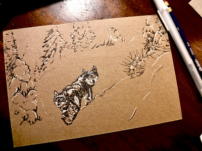 Wolf-dog study. animal dog drawing illustration ink sketch snow winter wolf