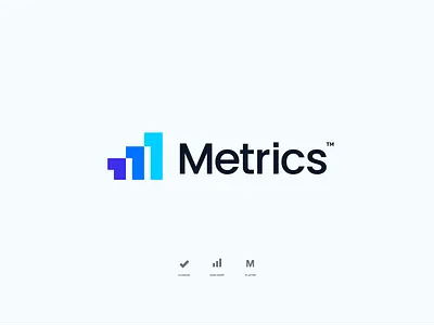 Metrics Logo analytics bar branding buy chart check mark concept data design finance for sale graph icon identity logo m letter mark register typography