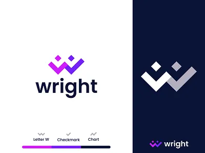 wright logo design analysis brand identity chart check mark concept data design for sale graph icon identity illustration logo mark minimal pixel register typography vector w letter